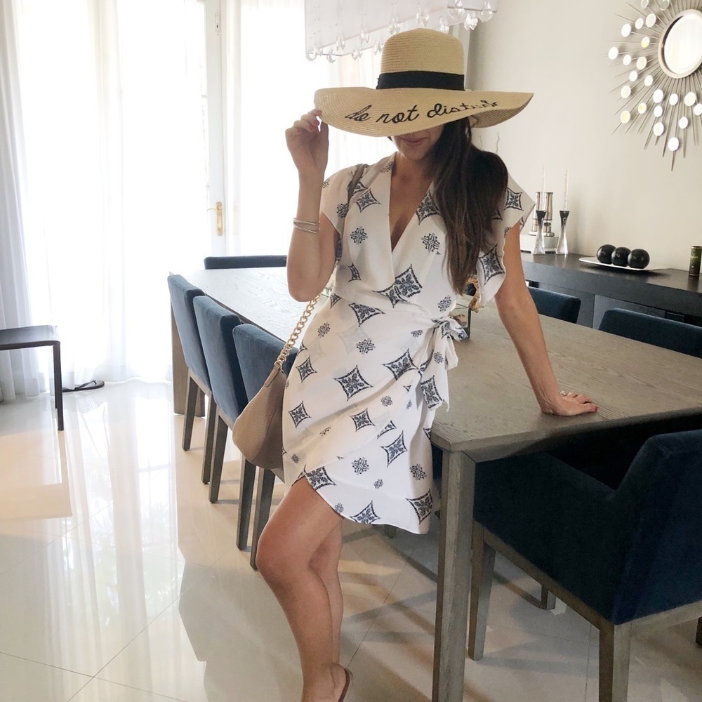 Essue White Wrap Dress with Blue Diamond Details
